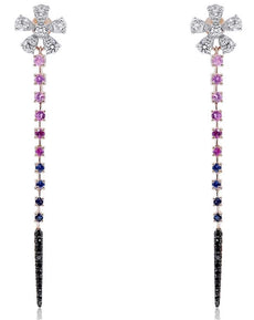 1.37CT WHITE & BLACK DIAMOND & MULTI COLOR SAPPHIRE 14KT ROSE GOLD FUN EARRINGS