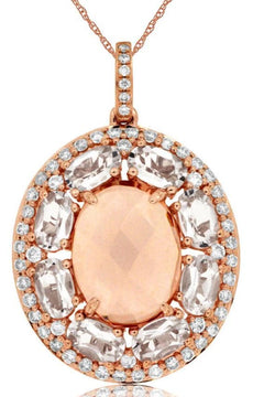 4.5CT DIAMOND & AAA MORGANITE 14KT ROSE GOLD 3D OVAL & ROUND FLOATING PENDANT