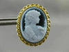 ANTIQUE 18KT YELLOW GOLD HANDCRAFTED BLUE OVAL LADY CAMEO EARRINGS #18785
