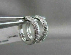 ESTATE .51CT DIAMOND 14KT WHITE GOLD 3D CLASSIC PAVE HOOP HUGGIE LOVE EARRINGS