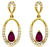 ESTATE .64CT DIAMOND & AAA RUBY 14K YELLOW GOLD PEAR SHAPE OVAL HANGING EARRINGS