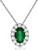 .32CT DIAMOND & AAA EMERALD 14K WHITE GOLD OVAL & ROUND CLASSIC FLOATING PENDANT