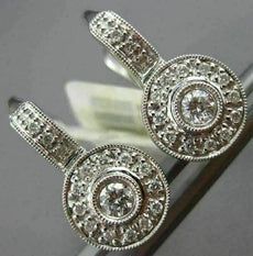 ESTATE .40CT DIAMOND 14KT WHITE GOLD ROUND MILGRAIN LEVERBACK HANGING EARRINGS