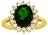 LARGE 3.10CT DIAMOND & AAA GREEN GARNET 14K YELLOW GOLD OVAL & ROUND FLOWER RING