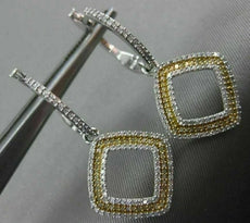 ESTATE .75CT WHITE & FANCY YELLOW DIAMOND 14K GOLD SQUARE HANGING EARRINGS