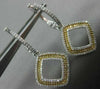 ESTATE .75CT WHITE & FANCY YELLOW DIAMOND 14K GOLD SQUARE HANGING EARRINGS