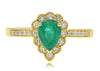 .85CT DIAMOND & AAA EMERALD 14K YELLOW GOLD 3D PEAR SHAPE & ROUND HALO LOVE RING