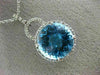 ESTATE LARGE 6.60CT DIAMOND & BLUE TOPAZ 14KT WHITE GOLD HALO ROUND HALO PENDANT