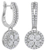 ESTATE 1.85CT DIAMOND 14KT WHITE GOLD CLUSTER FLORAL LEVERBACK HANGING EARRINGS