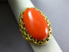 ANTIQUE LARGE AAA CORAL 18K YELLOW GOLD 3D CLASSIC OVAL LOVE KNOT FUN RING 26884