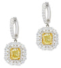 LARGE 6.03CT WHITE & FANCY YELLOW DIAMOND 18KT 2 TONE GOLD DOUBLE HALO EARRINGS