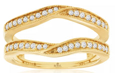 .25CT DIAMOND 14KT YELLOW GOLD 3D FILIGREE SWIRL V SHAPE INSERT ANNIVERSARY RING