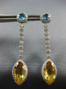 LARGE 6.20CT DIAMOND & AAA BLUE TOPAZ & CITRINE 18KT WHITE GOLD HANGING EARRINGS