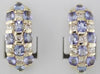 WIDE 4.44CT DIAMOND & AAA TANZANITE 14KT YELLOW GOLD OVAL & ROUND 3 ROW EARRINGS