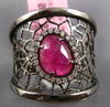 ESTATE LARGE 1.79CT DIAMOND & AAA RUBY 14KT BLACK GOLD 3D WEB FUN RING