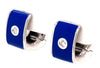 .05CT DIAMOND & BLUE ENAMEL 18KT WHITE GOLD ROUND SQUARE HOOP HANGING EARRINGS
