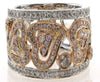 LARGE .89CT WHITE & PINK DIAMOND 18K WHITE & ROSE GOLD MULTI HEART FILIGREE RING