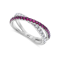 .80CT DIAMOND & AAA RUBY 18KT WHITE GOLD CRISS CROSS INFINITY FLOATING PENDANT