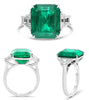 EXTRA LARGE 9.09CT DIAMOND & AAA EMERALD PLATINUM EMERALD CUT & TRAPEZOID RING