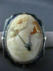 ANTIQUE LARGE DIAMOND FILIGREE BLUE ENAMEL LADY CAMEO 14KT WHITE PENDANT #22634