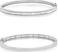 1.87CT DIAMOND 14KT WHITE GOLD 3D ROUND & BAGUETTE SEMI ETERNITY BANGLE BRACELET