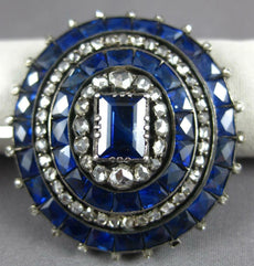 ANTIQUE LARGE 15CT ROSE CUT DIAMOND & SAPPHIRE 14KT GOLD & SILVER BROOCH PENDANT