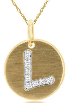 .04CT DIAMOND 14KT YELLOW GOLD LETTER L INITIAL MATTE & SHINY FLOATING PENDANT