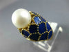 ANTIQUE LARGE BLUE ENAMEL & AAA SOUTH SEA PEARL 14K YELLOW GOLD SHELL RING #2748