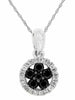 ESTATE .28CT WHITE & BLACK DIAMOND 14KT WHITE GOLD FLOWER HALO FLOATING PENDANT