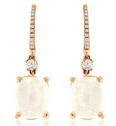 5.95CT DIAMOND & AAA OPAL 14KT ROSE GOLD CUSHION & ROUND SQUARE HANGING EARRINGS