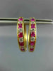 LARGE 2.0CT AAA RUBY & WHITE SAPPHIRE 18KT YELLOW GOLD 3D HUGGIE EARRINGS #22744