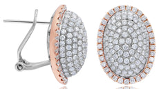 3.0CT DIAMOND 14KT WHITE & ROSE GOLD 3D DOME SHAPE OVAL CLIP ON HANGING EARRINGS