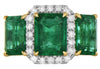13.27CT DIAMOND & AAA EMERALD 18KT 2 TONE GOLD SQUARE & ROUND 3 STONE HALO RING