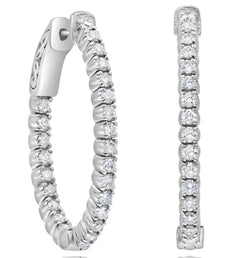 1.0CT DIAMOND 14KT WHITE GOLD 3D CLASSIC ROUND INSIDE OUT HOOP HANGING EARRINGS