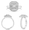 .49CT DIAMOND 14KT WHITE GOLD ROUND & BAGUETTE CLUSTER DOUBLE HALO OCTAGON RING