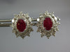 LARGE 2.13CT DIAMOND & AAA RUBY 14K WHITE GOLD OVAL & ROUND FLOWER STUD EARRINGS