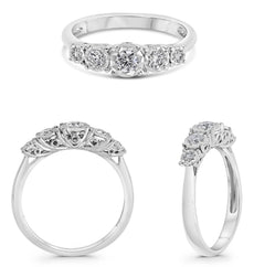 .36CT DIAMOND 14KT WHITE GOLD ROUND 5 STONE GRADUATING FILIGREE ANNIVERSARY RING