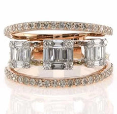 1.03CT DIAMOND 18KT WHITE & ROSE GOLD 3D ROUND & BAGUETTE SQUARE MULTI BAND RING
