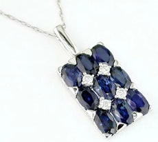 3.50CT DIAMOND & AAA SAPPHIRE 14KT WHITE GOLD OVAL & ROUND RECTANGULAR PENDANT
