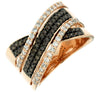 WIDE .83CT WHITE & MOCHA DIAMOND 14KT BLACK & ROSE GOLD MULTI ROW INFINITY RING