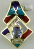 ESTATE .59CT DIAMOND & MULTI GEM 14KT YELLOW GOLD MULTI SHAPE FLOATING PENDANT