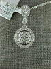 ESTATE .58CT DIAMOND 18KT WHITE GOLD 3D CLASSIC HALO ROUND & BAGUETTE PENDANT