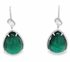 EXTRA LARGE 44.79CT DIAMOND & AAA EMERALD 18K WHITE GOLD 3D MULTI SHAPE EARRINGS