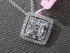 ESTATE .60CT DIAMOND 18K WHITE GOLD CLASSIC ROUND & BAGUETTE HALO SQUARE PENDANT