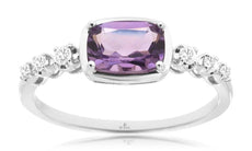 1.0CT DIAMOND & AAA AMETHYST 14K WHITE GOLD CUSHION & ROUND FRIENDSHIP LOVE RING
