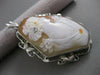 LARGE ANTIQUE VICTORIAN DIAMOND LADY FLOWERS CAMEO PENDANT 14K WHITE GOLD #21074