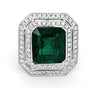 LARGE 9.38CT DIAMOND & AAA EMERALD 18K WHITE GOLD SQUARE OCTAGON ENGAGEMENT RING