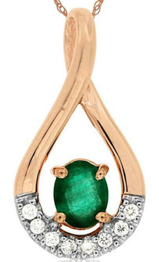 .41CT DIAMOND & AAA EMERALD 14K ROSE GOLD 3D OVAL & ROUND TEAR DROP LOVE PENDANT
