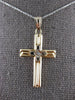 ANTIQUE .02CT OLD MINE DIAMOND 14KT 2 TONE GOLD 3D CROSS FLOATING PENDANT #27383