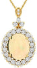 3.25CT DIAMOND & AAA OPAL 14KT YELLOW GOLD 3D OVAL & ROUND HALO FLOWER PENDANT